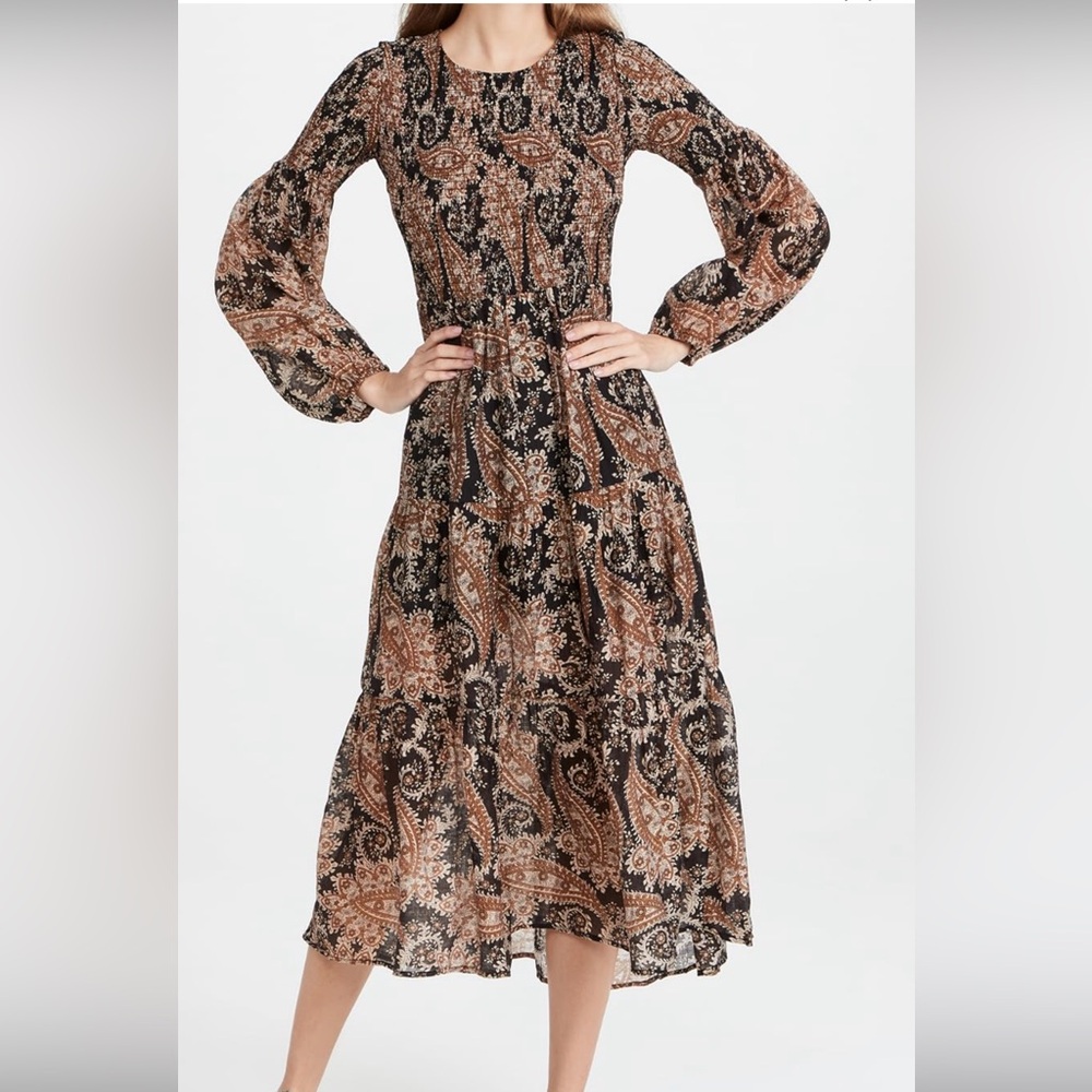 MINKPINK Paisley Long Sleeve Dress - Black and Brown